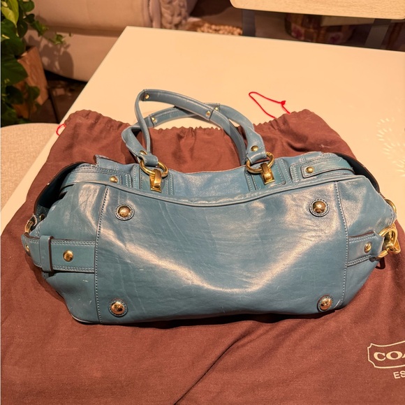 Coach Teal Hampton Lindsay Satchel Bag Vintage Leather Satchel Bag. - Picture 6 of 16